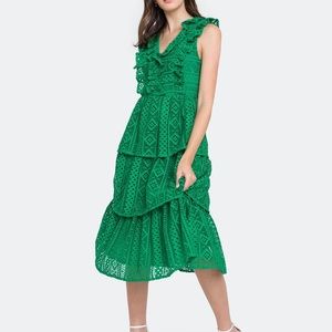 Endless Rose Green Allover Lace Midi Dress
